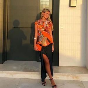 Zara Orange & Black Sequin-Detail Maxi Dress
